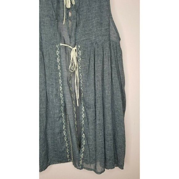 Ryu 100% Cotton Blue Semi Transparent Lace Accent Open Lower Back Blouse Size S - Picture 10 of 12